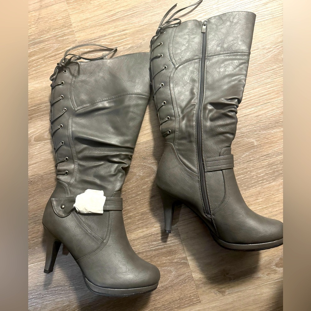Grey calf length boots